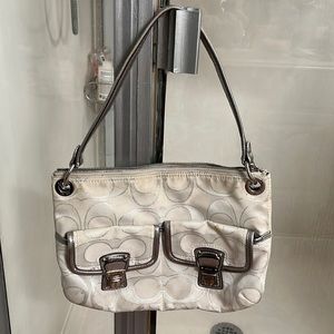 White and silver coach bag